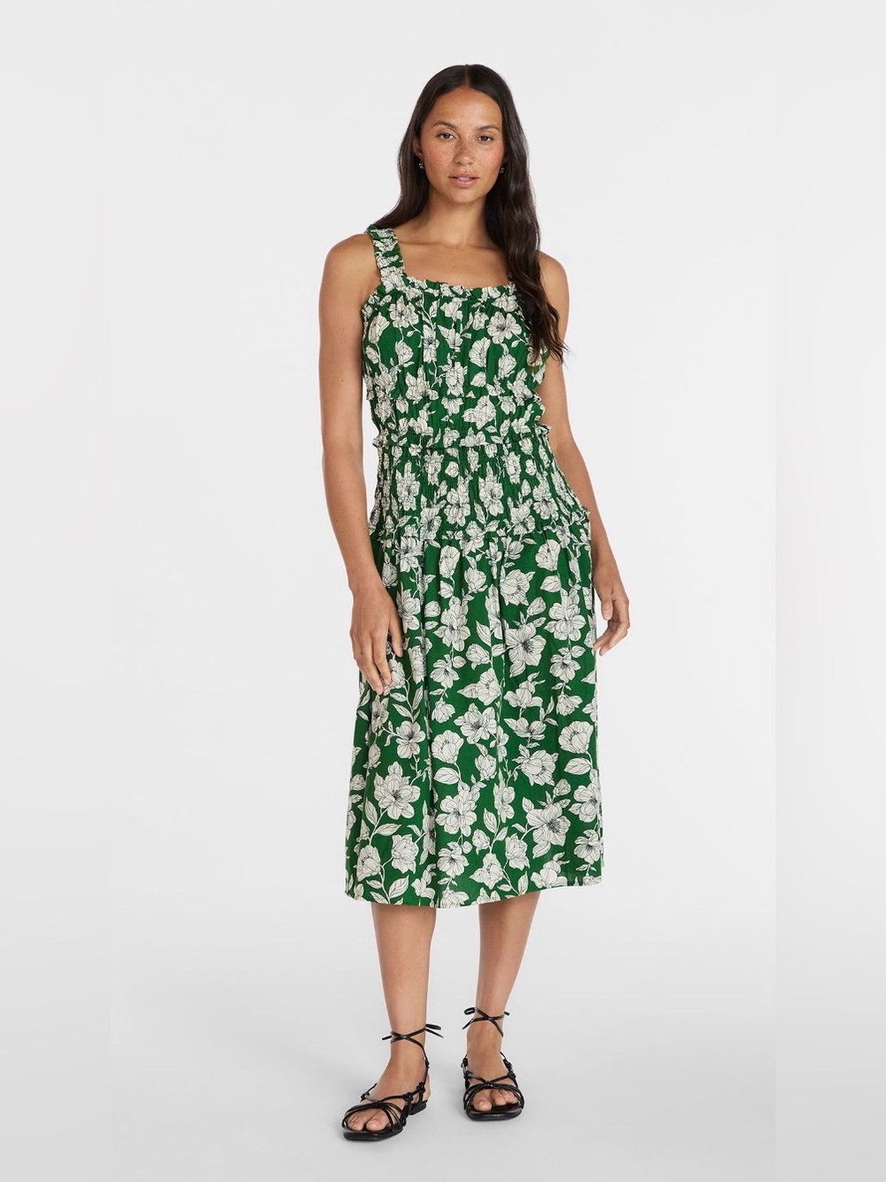 Time and Tru Women’s Sleeveless Smocked Peasant Midi Dress